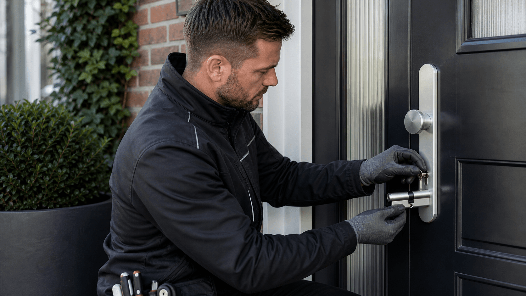 Slotenmaker vervangt een cilinderslot en veiligheidsbeslag